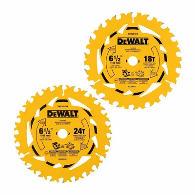 DEWALT Circular Saw Blade Set: 18_24 Teeth, 0.07 in Cut Wd, 5/8 in Arbor Size - Wood-Cutting Blades