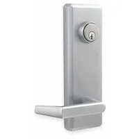 Chrome-finished night latch trim for mechanical exit devices, designed for use on doors up to 36 inches wide. ADA compliant for accessibility. Suitable for commercial and institutional applications requiring secure egress