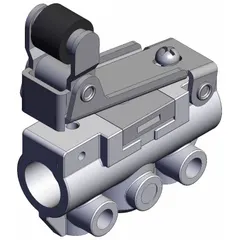 This VM Series manual air control valve features a one-way roller actuator and side-ported body with 3 ports and 1/8 in NPT connections. It is used for pneumatic directional control in industrial automation, packaging, and material handling systems requiring reliable flow switching.