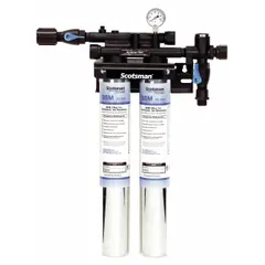 This water filtration system reduces chlorine and dirt from incoming water. It has a flow rate of 3.3 gpm and an overall height of 29 1/4 inches. Suitable for use with ice machines and refrigerators.