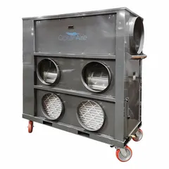 This heavy-duty portable air conditioner delivers 144,000 BtuH cooling capacity for large spaces. It operates on 460V AC and is designed for outdoor placement. The unit includes an air filter and is suitable for temporary or permanent cooling in industrial and commercial settings.