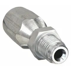 Steel reusable hydraulic hose fitting with inverted flare x hose connection. Thread size 7/16"-20, fitting size 7/16 in x 1/4 in, for -4 dash size hose. Used to connect hose ends in fluid power systems requiring a reusable fitting.