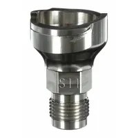 This stainless steel S11 adapter connects PPS series spray gun cups to spray guns. It features a 3/8 in thread size and is used in industrial painting and coating applications