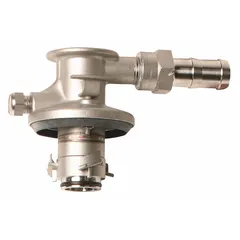 This stainless steel coupler is designed for diesel exhaust fluid (DEF) systems. It features a 3/4 in hose barb connection with a 0° outlet angle and an EPDM seal. Used to connect DEF hoses in emission-control equipment for leak-free fluid transfer.