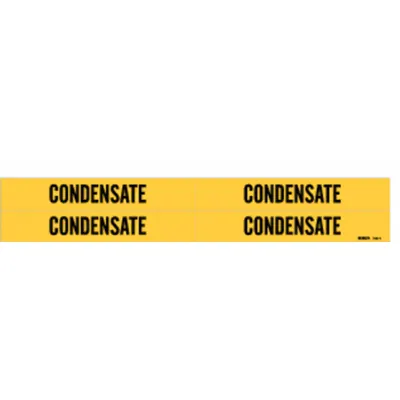 BRADY Pipe Marker: Condensate, Yellow, Black, Fits 3/4 to 2 3/8 in Pipe O.D. - Condensate Adhesive Pipe Markers