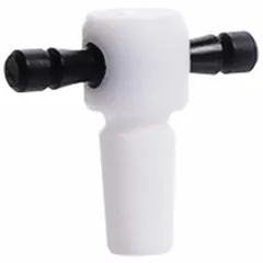 PTFE plastic stopper, size 9, in black. Features an 8 mm bottom diameter and a 9.4 mm top diameter. Autoclavable with 0 holes, complies with ASTM E675 standards. Used to seal laboratory glassware such as flasks and burettes.