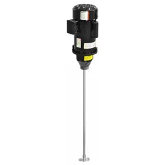 Single-phase electric propeller mixer with a 29 in shaft and thread-into-bung mounting for direct installation on 55 gal drums. Features a TEFC enclosure and operates on 115/230V AC. Suitable for blending and mixing fluids such as paints, chemicals, and adhesives in industrial settings.