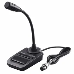 Desktop microphone with push-to-talk function, 40-inch cord, and 8-pin round plug connector. Compatible with ICOM 7600, 7700, and 7800 series radios. Black finish.