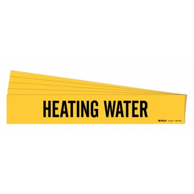 BRADY Pipe Marker: Heating Water, Yellow, Black, Fits 8 in and Larger Pipe O.D. - Heating Water Adhesive Pipe Markers