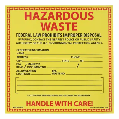 ACCUFORM Federal Laws Prohibit Improper Disposal Label - Waste
