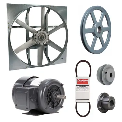 Dayton Exhaust Fan with Drive Package: Belt Drive, 30 in Blade, 3/4 hp, 10,798 cfm - Belt-Drive Panel Exhaust Fans with Drive Package