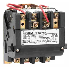 This Siemens non-reversing NEMA contactor is rated NEMA Size 1-3/4, 40 A, 208V AC, with 3 poles. It is used for switching and controlling electrical loads in industrial motor control applications, such as non-reversing three-phase motor circuits.