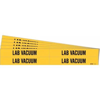 BRADY Pipe Marker: Lab Vacuum, Yellow, Black, Fits 3/4 to 2 3/8 in Pipe O.D. - Lab Vacuum Adhesive Pipe Markers