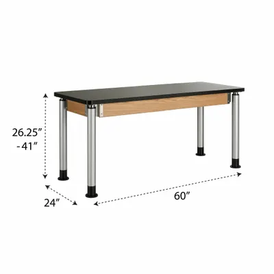 DIVERSIFIED SPACES Table: 24 in Overall Wd, 39 in Overall Ht, 5 ft Overall Lg, ChemGuard - Adjustable-Height Laminate Surfaced Lab Tables