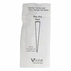 Sterile, single-use pipette tip made of clear polypropylene with a 250 µL capacity. Individually wrapped and filter-free, designed for use with MLA Pipettors. Suitable for precise liquid handling in applications requiring contamination control.