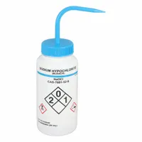 APPROVED VENDOR Wash Bottle: 500 mL, Bleach/Sodium Hypochlorite, Blue, Wide, Std Spout Spout, White