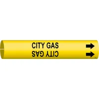 Pipe Marker: City Gas, Yellow, Black, Fits 4 to 6 in Pipe O.D., 1 Pipe Markers, With Arrows (MPN 4027-D)