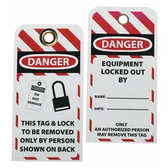 This plastic lockout tag features a write-on surface for recording date and name. It is used in lockout/tagout procedures to indicate that only the listed person may remove the lock, helping prevent accidental equipment energization during maintenance.