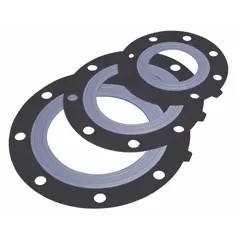 EPDM full-face gasket with inner ring for 1 1/2 in pipe, Class 150, 5/64 in thick, 1 7/8 in inside diameter. Low-torque design reduces bolt stress while maintaining a leak-proof seal. Suitable for flanged pipe joints in industrial piping systems handling water, steam, or mild chemicals.
