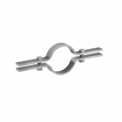 Steel riser clamp designed to support vertical pipe runs in industrial piping systems. For use with 3 1/2 in pipe, rated for 500 lb load capacity, with an overall length of 12.88 in. Commonly applied in plumbing, HVAC, and process piping installations.