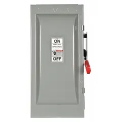 The Siemens HF223J is a 100 A, single-phase, fusible safety switch rated for 240V AC. Housed in a galvanized steel enclosure for indoor use, it provides a manual disconnect point for electrical circuits, commonly used for overcurrent protection and safe maintenance of equipment in industrial and commercial settings.