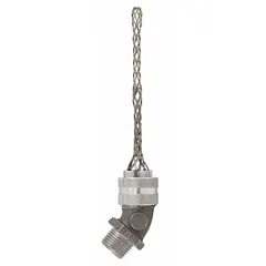45° cord grip with aluminum body and stainless steel external strain relief mesh. Accepts cord diameters from 0.50 in to 0.63 in. 3/4 in MNPT box connection. Rated Class I, Division 2 for hazardous locations. Used for liquid-tight cable entry and strain relief at a 45-degree angle.