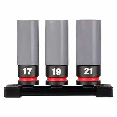 MILWAUKEE Lug Nut Wheel Socket Set: 1/2 in Drive Size, 17 mm/19 mm/21 mm Socket Size - Non-Marring Impact Socket Sets