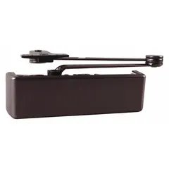 This Grade 1 heavy duty door closer features a parallel arm mount for interior or exterior use. It is non-hold open with an adjustable spring size 6 and is ADA compliant. The bronze finish suits commercial or industrial applications where controlled door closing is required.