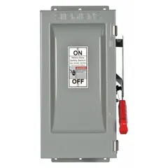 The Siemens HF321J is a 30 A, three-phase fusible safety switch rated for 240V AC. It features a galvanized steel enclosure designed for indoor use. This switch provides overcurrent protection and a visible disconnection point for electrical circuits in industrial and commercial applications such as motor control centers and lighting panels.