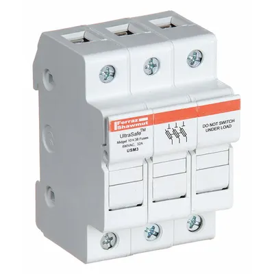 MERSEN Fuse Block: Finger-Safe, 3 Pole, 800 V AC, DIN Rail Mounting - Midget Fuse Blocks