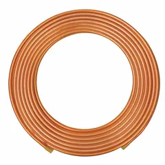 This copper tubing is Type L, 1 1/4 in diameter, supplied in a 100 ft coil. It is rated for a maximum operating pressure of 351 psi at 200°F. Suitable for medium-pressure plumbing applications such as water supply lines and hydronic heating systems. Not cleaned and capped.