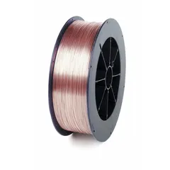 Carbon steel ER70S-6 MIG welding wire on a 33 lb plastic spool. Diameter 0.045 in. As-welded yield strength 70 ksi, tensile strength 86 ksi. Suitable for single- and multi-pass welding on mild steel in general fabrication, structural welding, and repair applications.