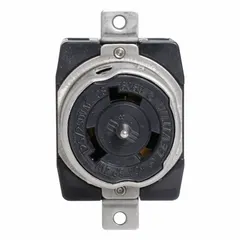 General-purpose locking receptacle rated for 125/250V AC and 50 A. Features 3 poles and 4 wires in a black housing. Designed for applications requiring a secure twist-lock connection for high-power equipment.