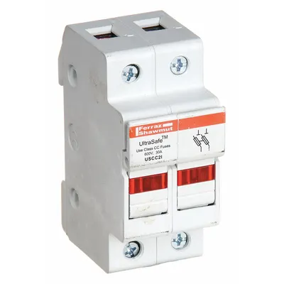 MERSEN Fuse Block: Finger-Safe, 2 Pole, 600 V AC, DIN Rail Mounting - UL Class CC Fuse Blocks
