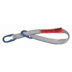 Polyester protected-edge universal link sling with 1 ply, 18 ft sling length, and 10 in eye length. Silver color with standard tag and partially sewn construction. Used for lifting and rigging loads in industrial settings such as construction, manufacturing, and warehousing.