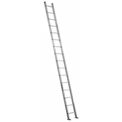 This 16 ft aluminum straight ladder from LOUISVILLE LADDER has a 300 lb load capacity and weighs 30 lb. It features swivel safety shoes for stable footing and mar-resistant end caps to protect surfaces. Suitable for elevated access tasks in maintenance, construction, and warehousing.