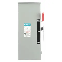 Non-fusible safety switch rated 30 A, three-phase, 240V AC. Housed in a galvanized steel enclosure suitable for indoor and outdoor use. Used as a disconnect for electrical circuits in industrial and commercial applications.