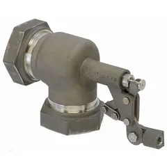 This float valve body is used to automatically control water levels in tanks and reservoirs. It features an angle body style for horizontal piping, 2-inch female IPS connections on both sides, and an adjustable arm. Flow rate is 152 gpm at 65 psi. Rod thread is 3/8"-16. Supplied without float and rod.