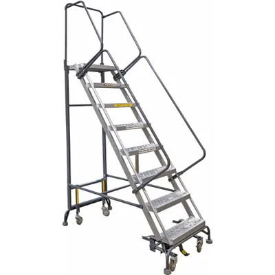 BALLYMORE Rolling Ladder: 5.8 ft Platform Ht, Unassembled, Aluminum - Aluminum Hybrid Weight-Actuated Auto-Lock All-Direction Ladders