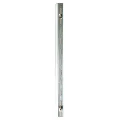 This surface-mount slotted standard is fabricated from zinc-plated steel with a silver finish. It features 1-inch slot spacing and 1/2-inch slot length, with a 17-gauge thickness for heavy-duty use. Designed for screw-in mounting, it is used in shelving and display systems where adjustable shelf placement is required.