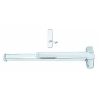 Rim-type exit device with touchbar style, designed for doors up to 3 ft wide. Constructed of aluminum with a dummy pull outside trim. ADA compliant for accessible egress