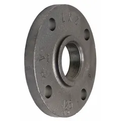 This ANVIL flange is a 1-1/2 in female NPT threaded, cast iron, flat flange rated Class 125 with a maximum operating pressure of 175 psi. It is used to connect threaded pipes in low-pressure water, steam, and gas systems.