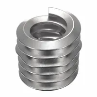 Free-running tangless helical insert for repairing or reinforcing internal threads in metal. #10-24 thread size, coarse thread, right-hand direction. Plain finish, 18-8 material grade, tensile strength 200,000 to 250,000 psi. Requires 13/64 drill bit and #10-24 STI tap. Supplied in a 1,000-pack