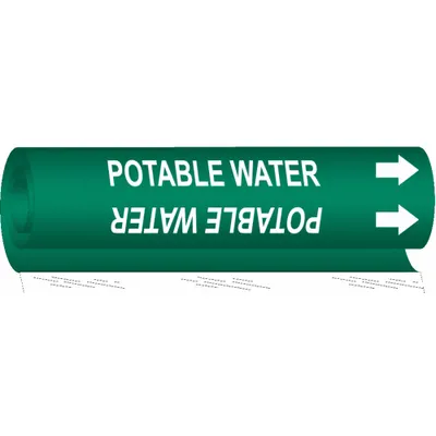 BRADY Pipe Marker: Potable Water, Green, White, Fits 1 1/2 to 2 3/8 in Pipe O.D. - Potable Water Wrap-Around Pipe Markers