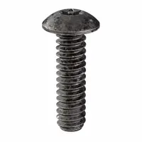 Button head tamper-resistant machine screws with #6-32 thread, 1/2 in length, made of steel with black oxide finish. T10 drive size requires a special bit for installation and removal. Supplied in a 25-pack. Suitable for securing panels, enclosures, and fixtures where tamper resistance is needed