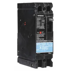 Siemens ED2 Series molded case circuit breaker rated 70 A with a maximum AIR rating of 10kA at 240V AC. Features fixed instantaneous trip and load-side lug terminal connection, supporting any phase connection. Suitable for branch-circuit protection in electrical distribution panels.