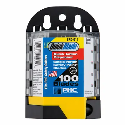 PACIFIC HANDY CUTTER, INC Safety Point Blade Dispenser: 1 11/16 in Blade Lg - Straight-Edge Blunt-Tip Replacement Utility Blades