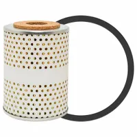 Cartridge-type diesel fuel filter with cellulose media. Outside diameter 3 3/16 in, inside diameter 1 1/16 in. Includes two attached gaskets. Used in fuel systems of trucks and heavy equipment to remove contaminants from diesel fuel