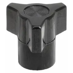 This 3-arm knob features a threaded hole for manual adjustment and clamping on industrial machinery, control panels, and fixtures. Constructed from black thermoset, it offers heat resistance. The knob has a 0.88 in diameter and a #10-32 thread.