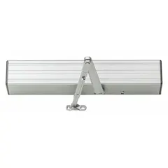 This LCN Series 4820 door closer is a non-hold open unit constructed of aluminum with an aluminum painted finish. It measures 20 inches long, 3 5/16 inches wide, and 3 3/4 inches high. Performance Grade 1 (heavy duty) and ADA compliant, it is suitable for interior or exterior applications with limited traffic, providing controlled closing without holding the door open.